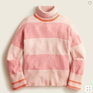 J. Crew LIKE NEW Stripe Pink and Orange Turtle Neck Sweater Side Slits